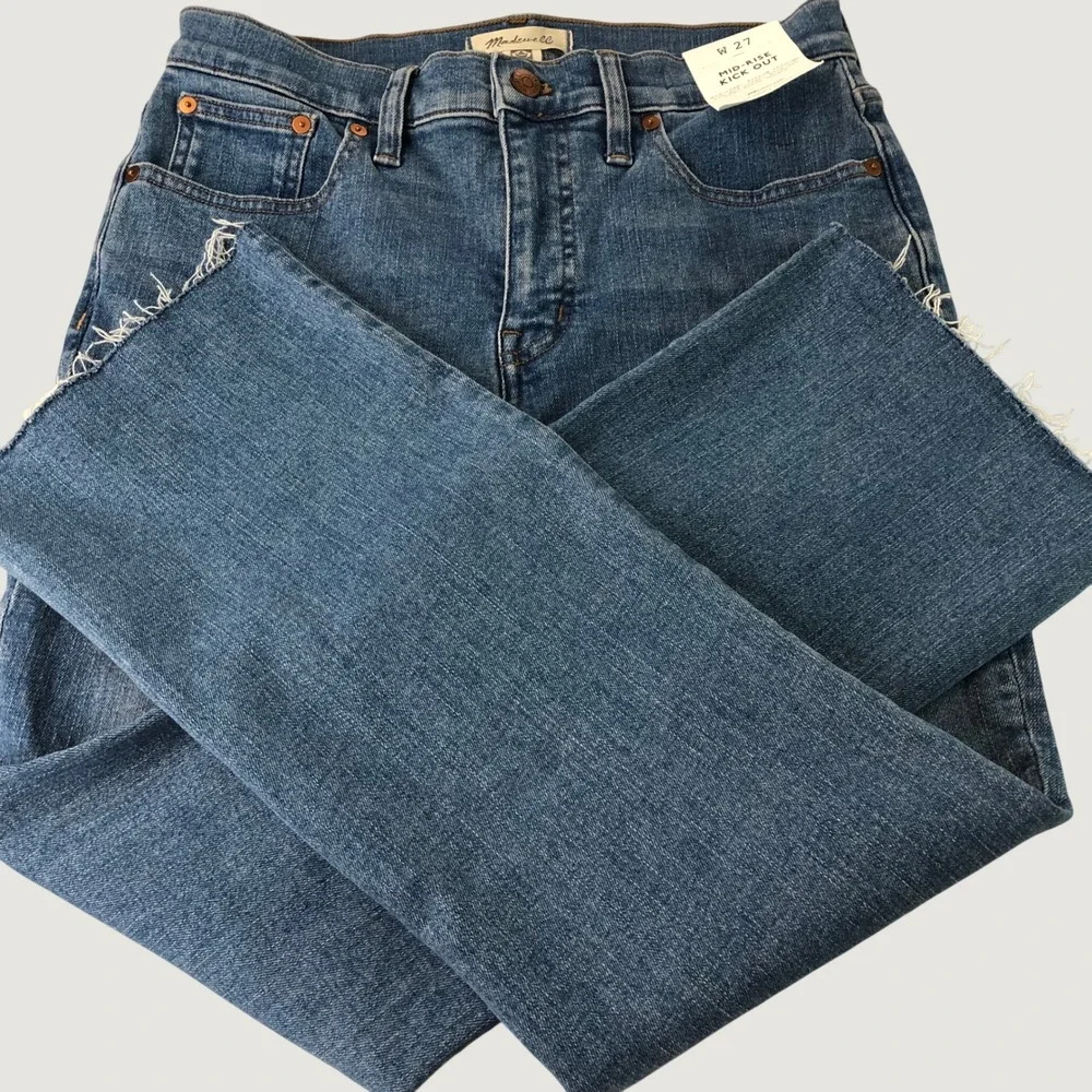 NEW Madewell Mid Rise Kick Out Jeans Womens 27 Ankle Length Magic Pockets NI962